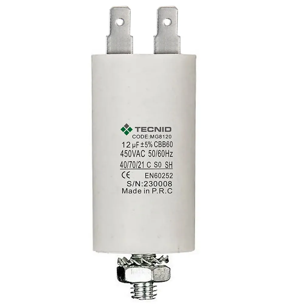 Tecnid Fusible-Condensateur de démarrage pour moteurs électriques, 450V, capacité : 12 microfarad, 4 broches / M8