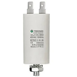 Tecnid Condensateur de démarrage pour moteurs électriques, 450V, capacité : 35 microfarad, 4 broches / M8