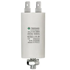 Tecnid Condensateur de démarrage pour moteurs électriques, 450V, capacité : 40 microfarad, 4 broches / M8