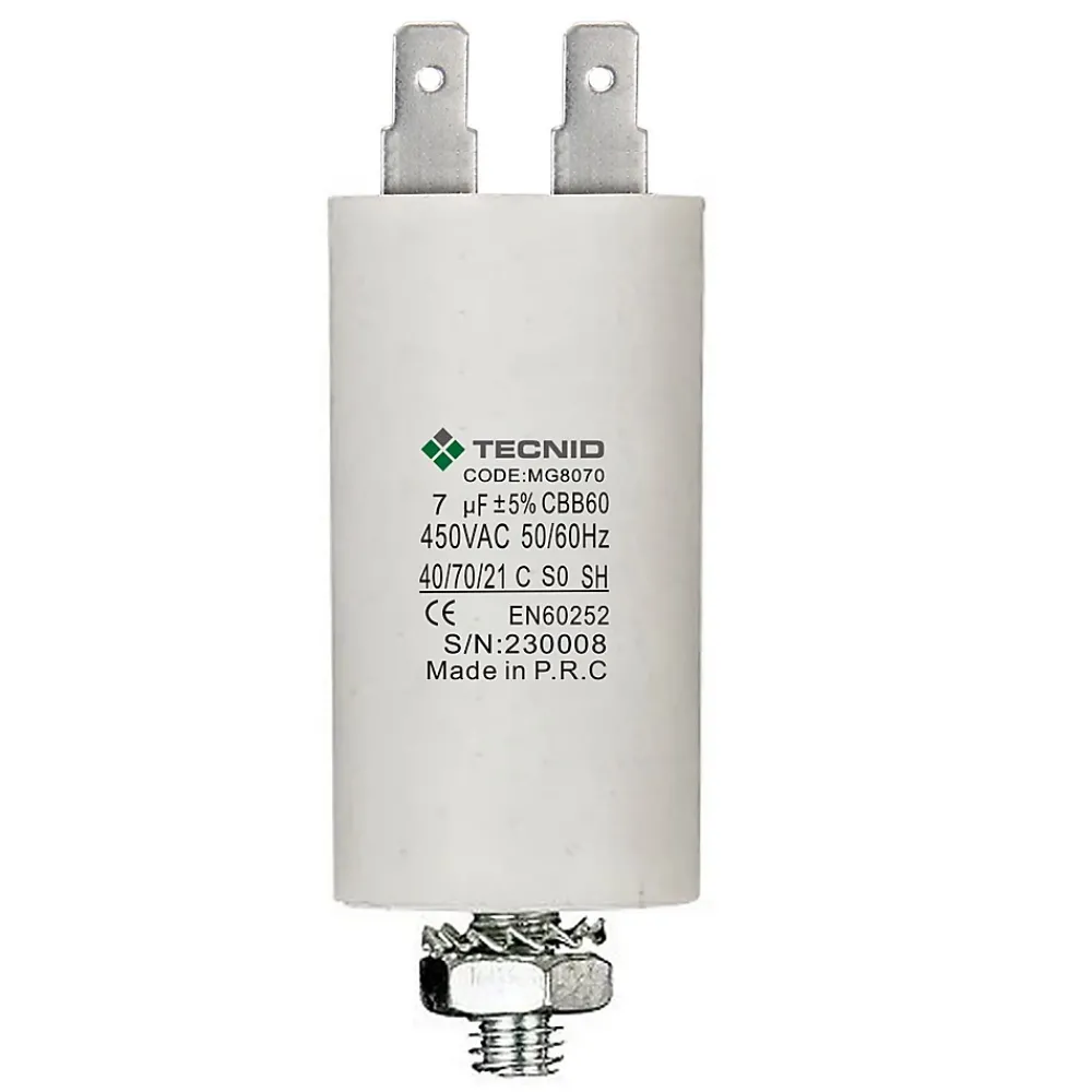Tecnid Condensateur de démarrage pour moteurs électriques, 450V, capacité : 7 microfarad, 4 broches / M8