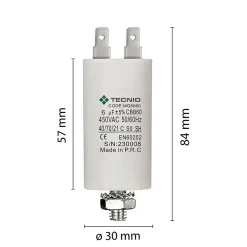 Tecnid Condensateur de démarrage pour moteurs électriques, 450V, capacité : 6 microfarad, 4 broches / M8