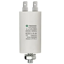 Tecnid Condensateur de démarrage pour moteurs électriques, 450V, capacité : 8 microfarad, 4 broches / M8