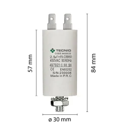 Tecnid Fusible-Condensateur de démarrage pour moteurs électriques, 450V, capacité : 2,5 microfarad, 4 broches / M8