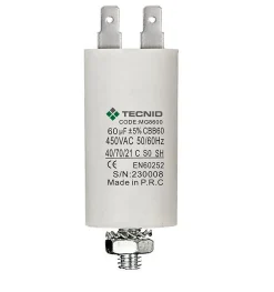 Tecnid Condensateur de démarrage pour moteurs électriques, 450V, capacité : 60 microfarad, 4 broches / M8
