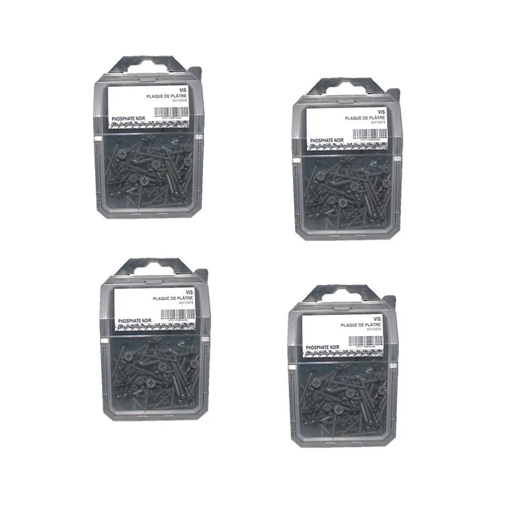 D-Work 4 Coques de 100 Vis Plaque de Plâtre Tête Trompette Phillips 3.5 x 45 mm - Phosphaté Noir -