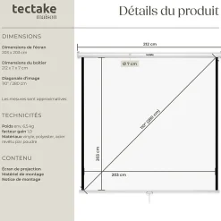Tectake Écran de projection extensible mural en polyester blanc
