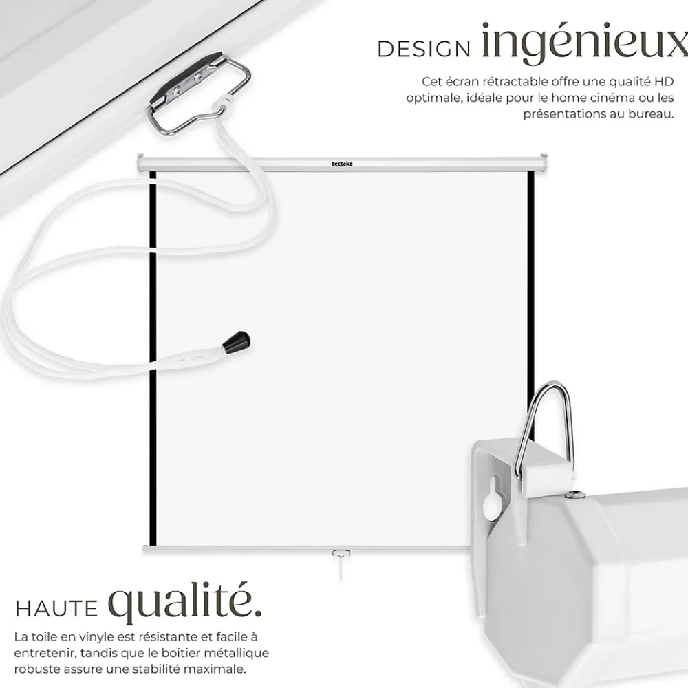 Tectake Écran de projection extensible mural en polyester blanc