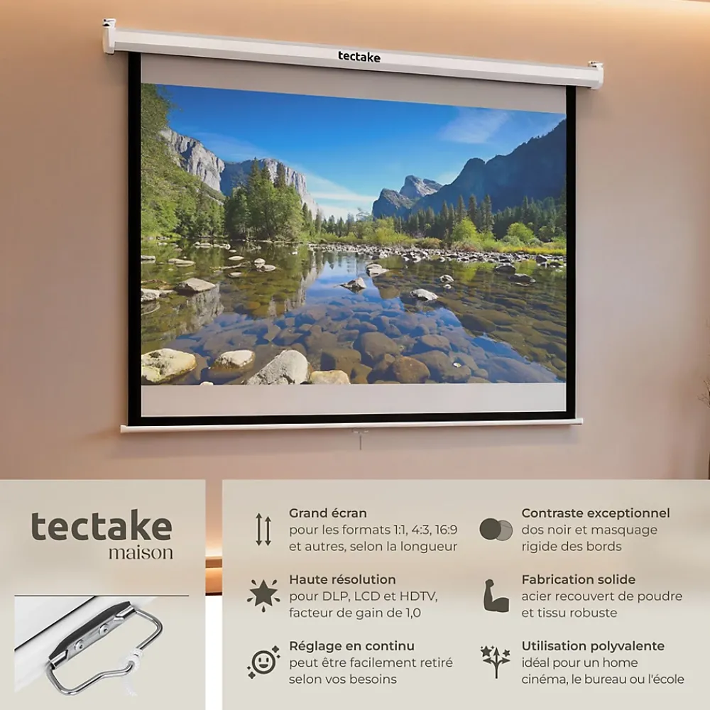Tectake Écran de projection extensible mural en polyester blanc