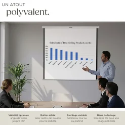 Tectake Écran de projection extensible mural en polyester blanc