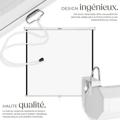 Tectake Projecteur Et Lampe De Chantier-Écran de projection extensible mural en polyester blanc