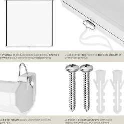 Tectake Projecteur Et Lampe De Chantier-Écran de projection extensible mural en polyester blanc