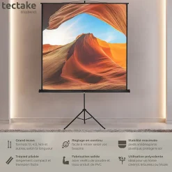 Tectake Projecteur Et Lampe De Chantier-Écran de projection extensible avec un trépied en polyester blanc