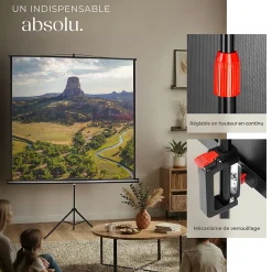 Tectake Projecteur Et Lampe De Chantier-Écran de projection extensible avec un trépied en polyester blanc