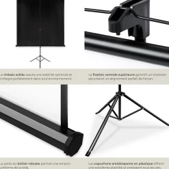 Tectake Écran de projection extensible avec un trépied en polyester blanc