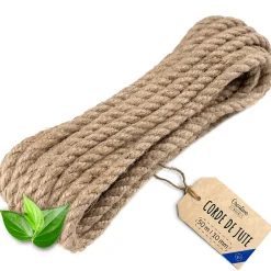 Creative Deco 50m Corde de Jute Epaisseur 10mm - Personnalisation Possible Tous les 5m - Corde Solide - Torsadé Fibres Naturelles