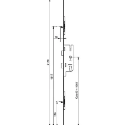 Ferco Crémone à larder EUROPA S2 50/70 2 pannetons têtière 16mm longueur 2150mm - - 6-33524-02-0-1