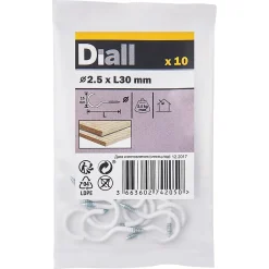 Diall Crochet rond à visser en acier plastifié blanc 30x15 mm - 10 pièces