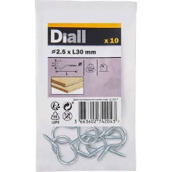 Diall Crochet rond à visser en acier zingué 30x15 mm - 10 pièces