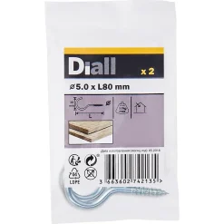 Diall Crochet rond à visser en acier zingué 80x10 mm - 2 pièces