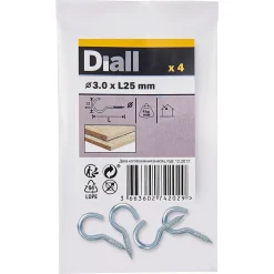 Diall Crochet À Visser-Crochet rond à visser en acier zingué 25x15 mm - 4 pièces