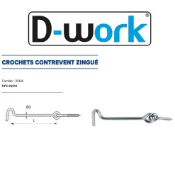 D-Work Crochet À Visser-50 Crochets Contrevent 4 x 60 mm - NFE 25610 - Zingué blanc -