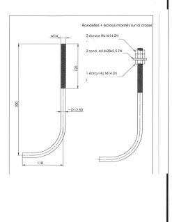Vis Express Crosse ancrage M14X300 +3 Ecrou +2 Rondelle Acier zingué - 100 pièces