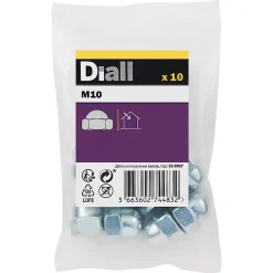 Diall Écrou-Écrous borgnes en acier zingué ø 10 - 10 pièces