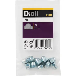 Diall Écrou-Écrous borgnes en acier zingué ø 6 - 10 pièces