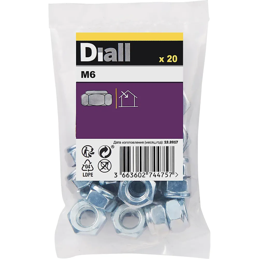 Diall Écrous indessérables en acier zingué ø 10 - 20 pièces