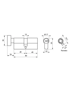 Thirard Cylindre à bouton Transit 1, 40Bx40mm, nickelé, 5 clés -