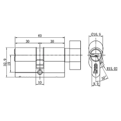 Vachette Cylindre de sécurité à bouton 30 x 30 mm