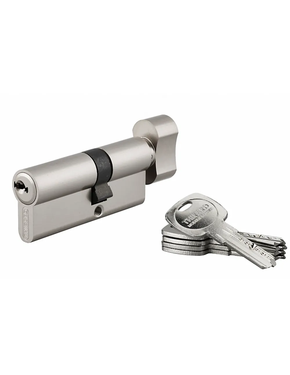 Thirard Cylindre de serrure à bouton débrayable Trafic 6, 30x40mm, anti-arrachement, anti-perçage, nickel, 5 clés longues -