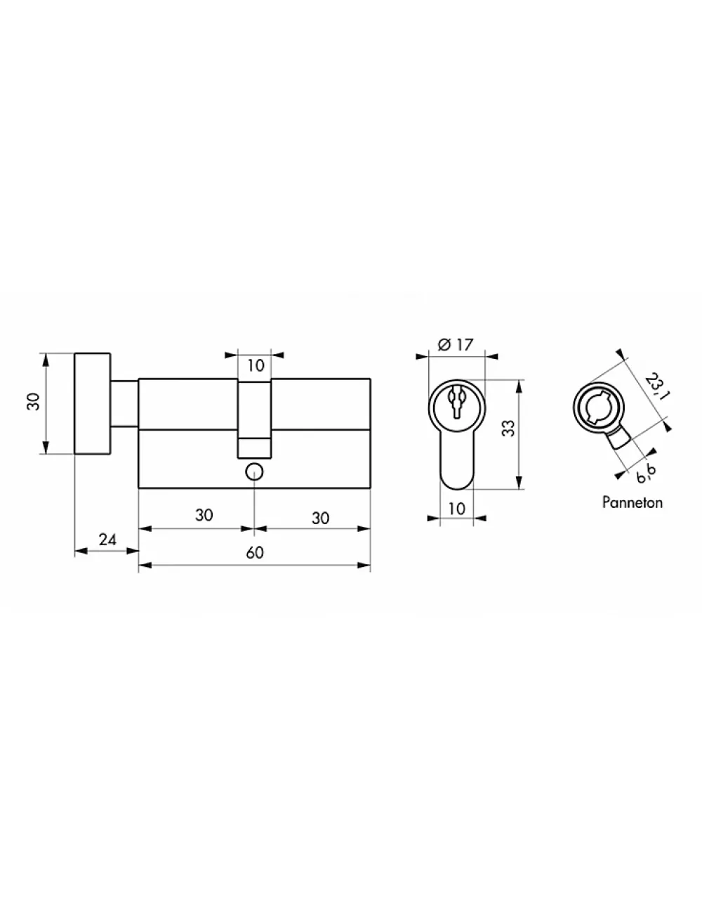 SP Cylindre De Serrure-Cylindre de serrure à bouton Ecopro, 30x30mm, aluminium, anti-arrachement, 3 clés, laiton -