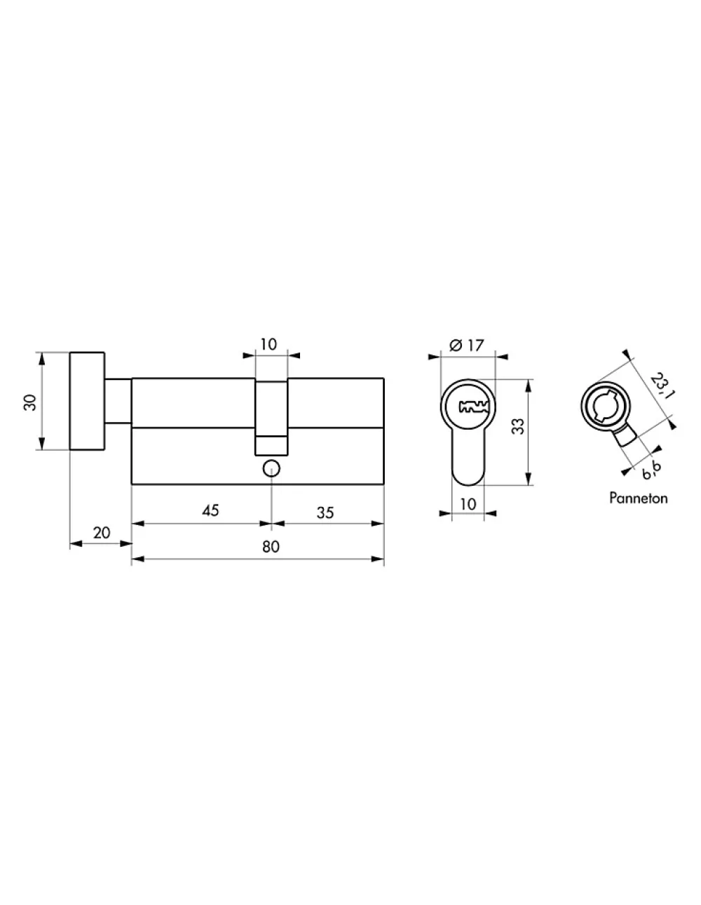 SP Cylindre De Serrure-Cylindre de serrure à bouton 5G 45B x 35mm, laiton, anti-arrachement, 5 clés -