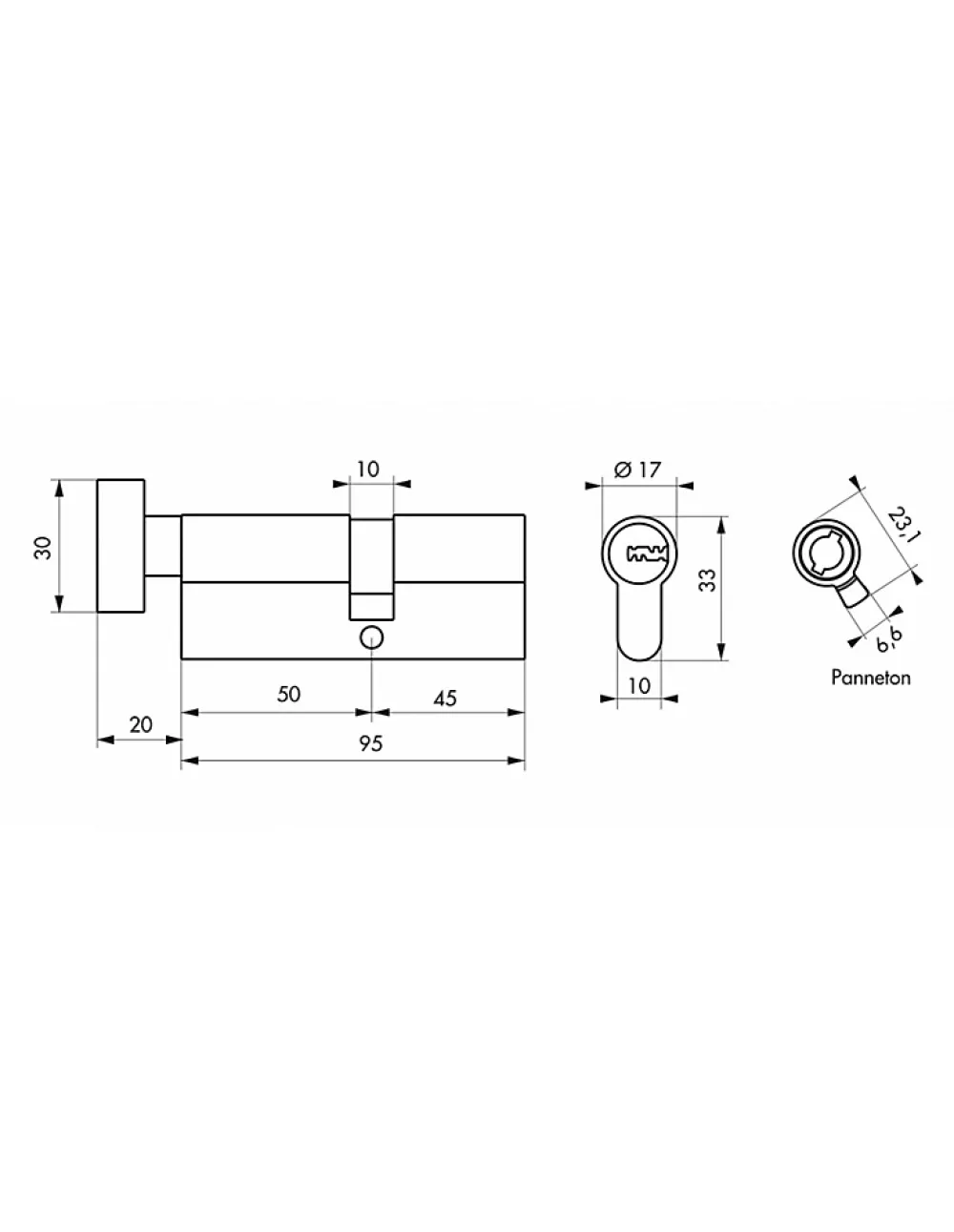 SP Cylindre de serrure à bouton 5G, 50Bx45mm, laiton, anti-arrachement, 5 clés -