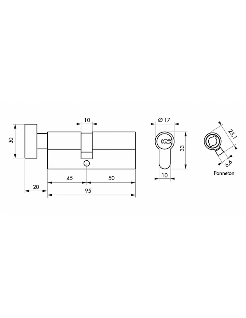SP Cylindre de serrure à bouton 5G, 45Bx50mm, laiton, anti-arrachement, 5 clés -
