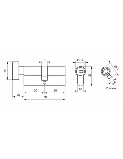Thirard Cylindre De Serrure-Cylindre de serrure à bouton T2, 30Bx40mm, nickel, anti-arrachement, anti-perçage, anti-crochetage, 5 clés -