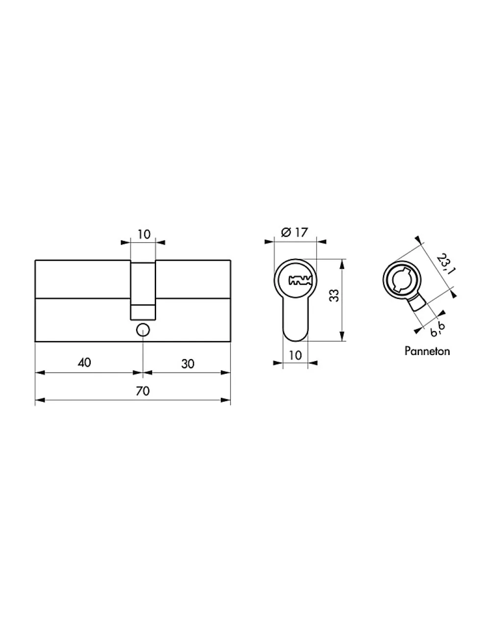 Thirard Cylindre de serrure double entrée Transit 2, 40x30mm, nickel, anti-perçage, anti-crochetage côté 30mm, 5 clés -