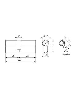 Thirard Cylindre de serrure double entrée T2, 40x60mm, nickel, anti-arrachement, anti-perçage, anti-crochetage, 5 clés -