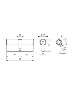 Thirard Cylindre de serrure double entrée Federal , 30x60mm, nickel, anti-arrachement, anti-perçage, 4 clés -