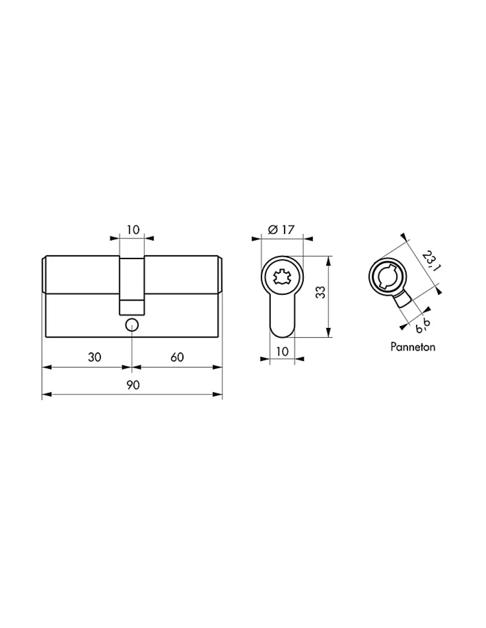 Thirard Cylindre de serrure double entrée Federal , 30x60mm, nickel, anti-arrachement, anti-perçage, 4 clés -