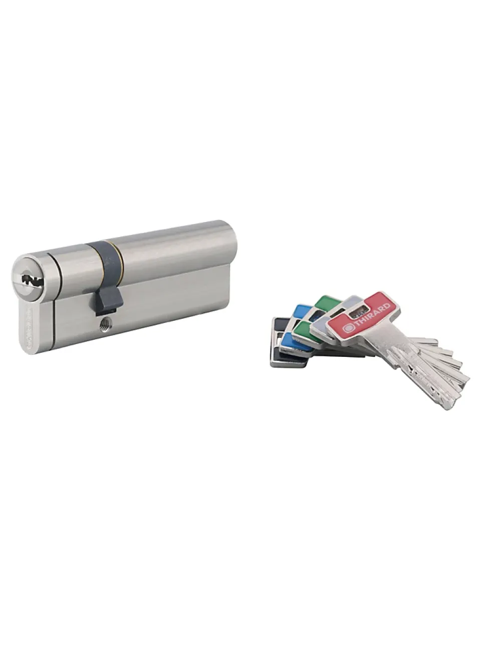 Thirard Cylindre de serrure double entrée T2, 30x60mm, nickel, anti-arrachement, anti-perçage, anti-crochetage, 5 clés -