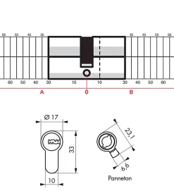 Thirard Cylindre double entrée Transit 1, 35x45mm, nickelé, 5 clés -