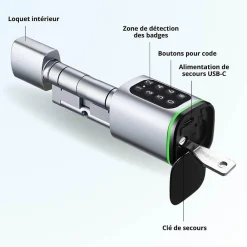 LOCKY Cylindre électronique de serrure connecté -10 code à code et badge rfid mifare