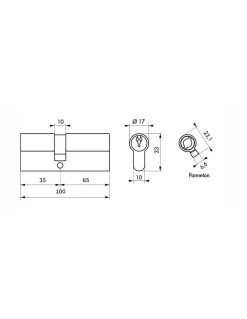 Thirard Cylindre De Serrure-Cylindre STD double entrée, 35 x 65 mm anti-arrachement, nickelé, 3 clés -