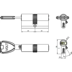 Vachette Cylindre De Serrure-Cylindre Volt Synkro 30 x 30 mm, 4 clés