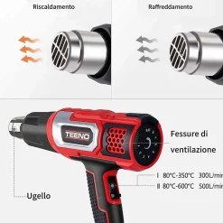Teeno Décapeur thermique 2000W Pistolet à Air Chaud coffret avec 8 accessoires