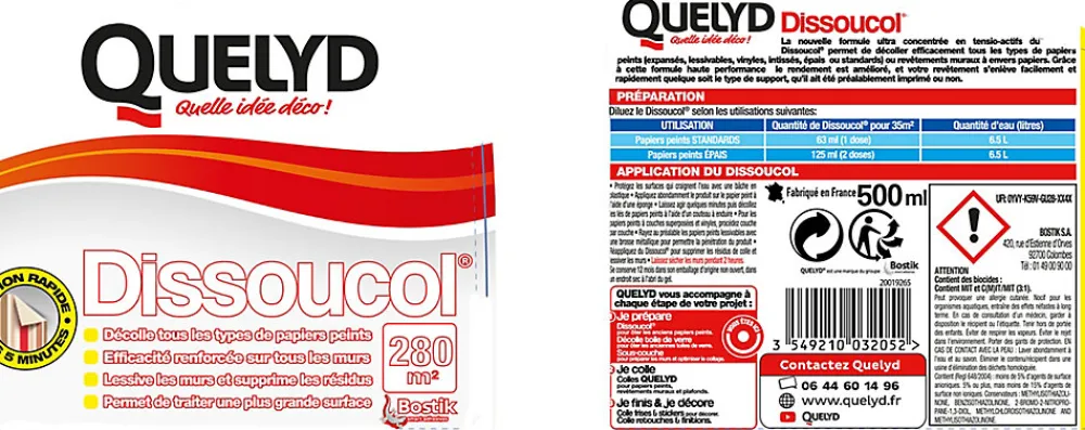 Quelyd Décolleur de papier peint Dissoucol - surface de couverture 280 m² - contenance 0,5 L - 30602476