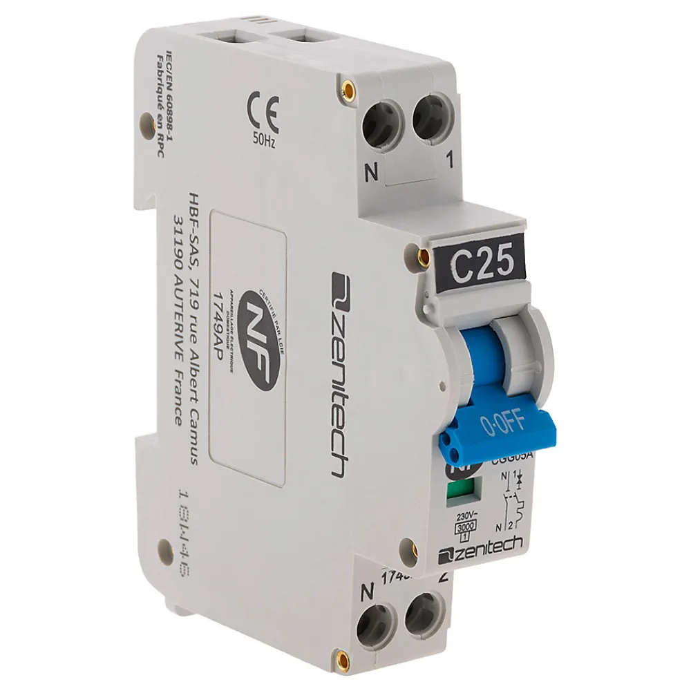 Zenitech Disjoncteur Et Coupe-Circuit-Disjoncteur 25A PH/N - NF -