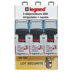 Legrand Disjoncteur DNX3 unipolaire + neutre 20A vendu par 3 pièces